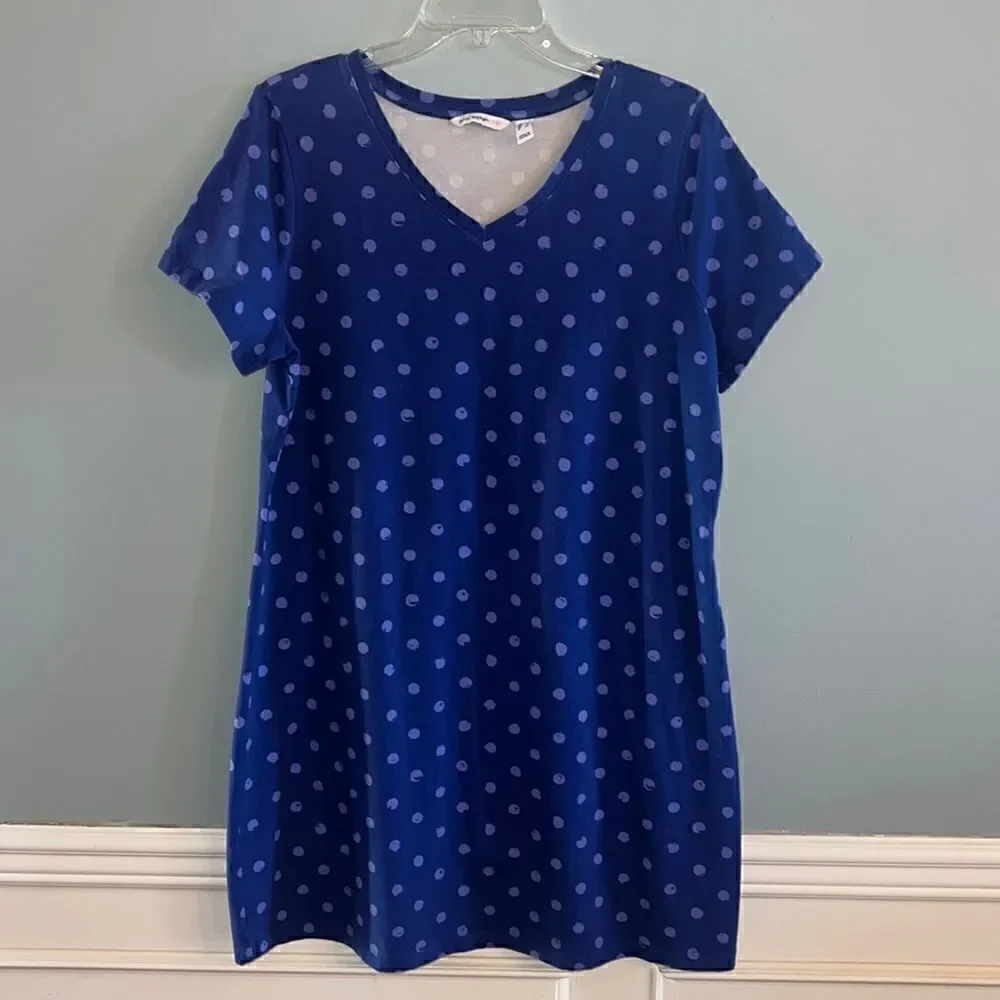 Isaac Mizrahi Women’s Large short sleeve blue and purple cute polka dot dress